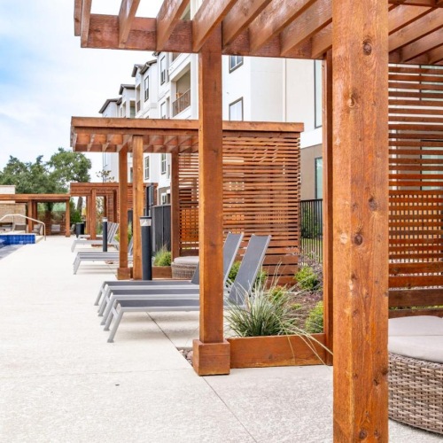 Take advantage of all Reveal at Onion Creek has to offer cabanas with a wood roofs